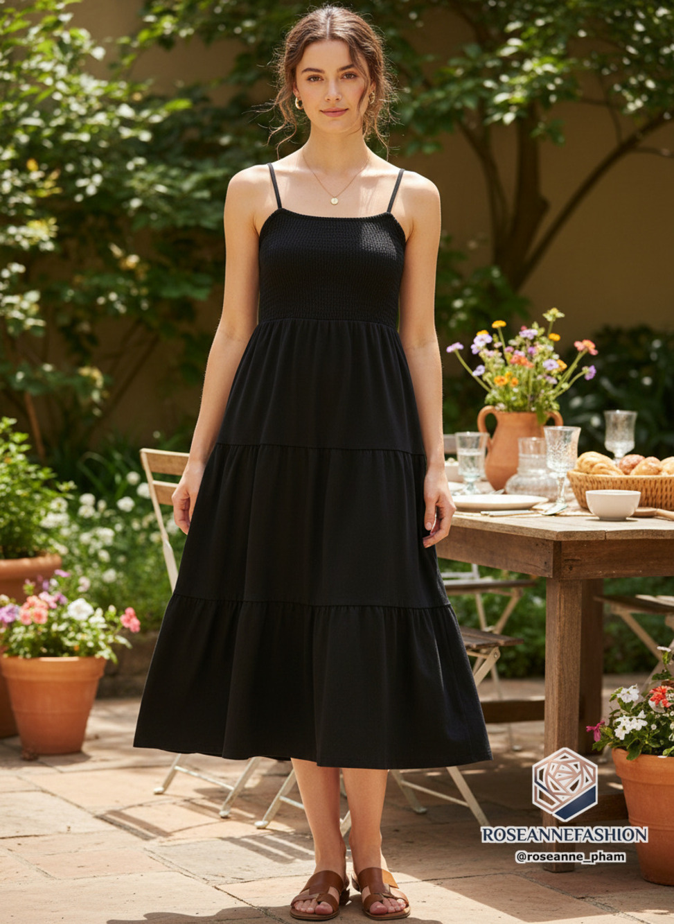 Berydress Black Tiered Midi Sundress Sz S NWT Style